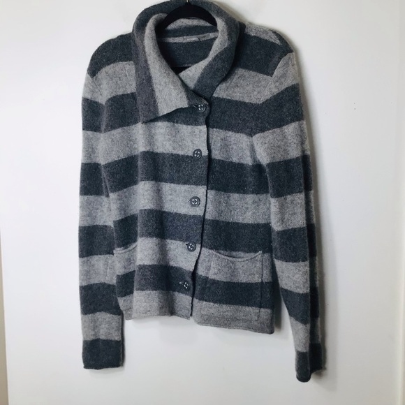 Horny Toad sweater women medium grey stripe button pockets soft wool angora - Picture 1 of 9